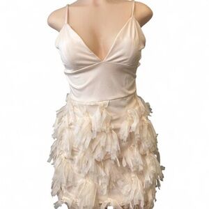 SHEIN White Mini Dress with Fringe Details